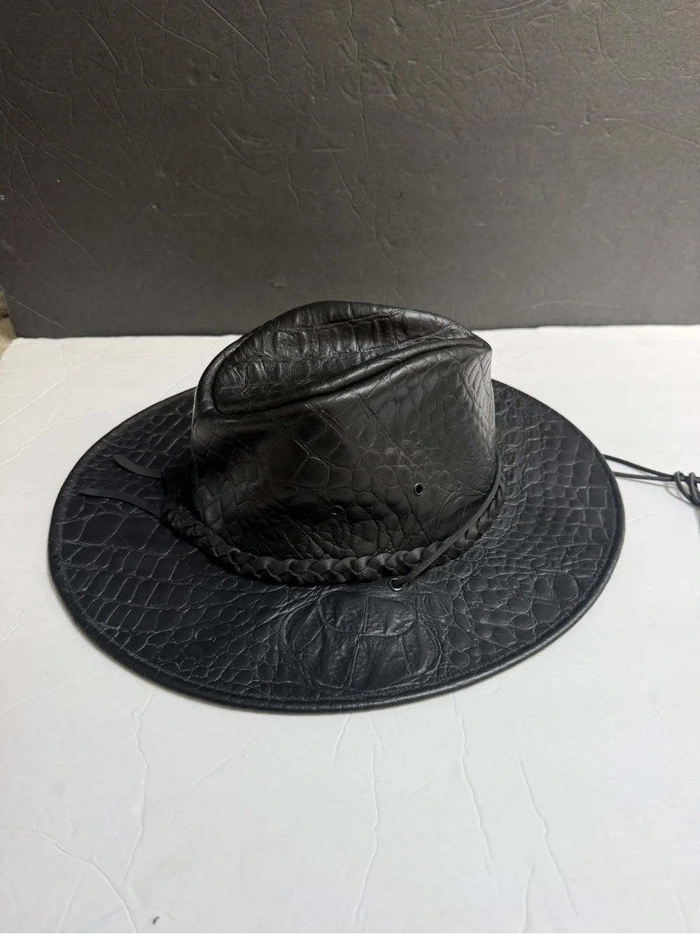 Black Croc Embossed Leather Cowboy Western Hat with Braided Band